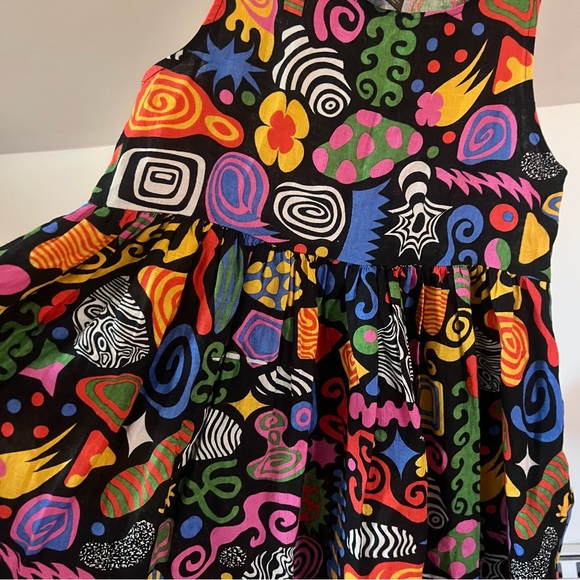 Nooworks Linen Naomi Midi Dress Party Mix Print Size Medium Made in USA - Picture 5 of 10